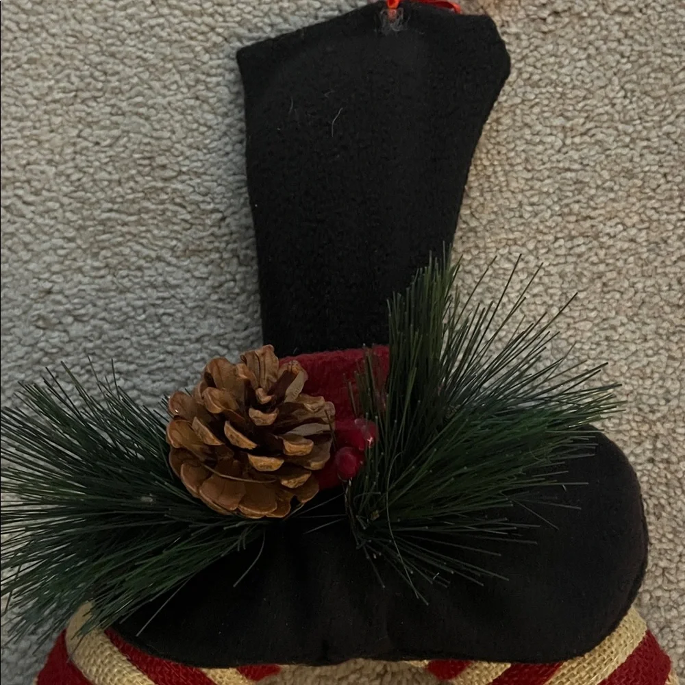 Vintage Hand crafted Festive Red and White Snowman Wreath Made with Burlap- EUC